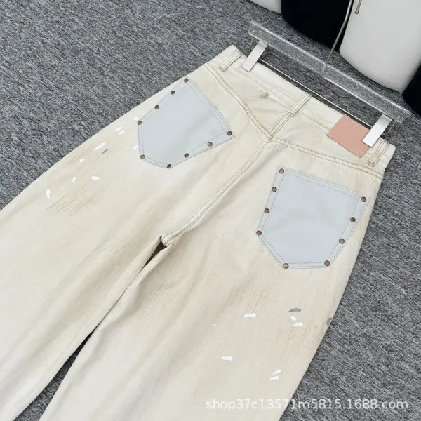 Design Wide-Leg Paint-Splatter Off-White Jeans - 10