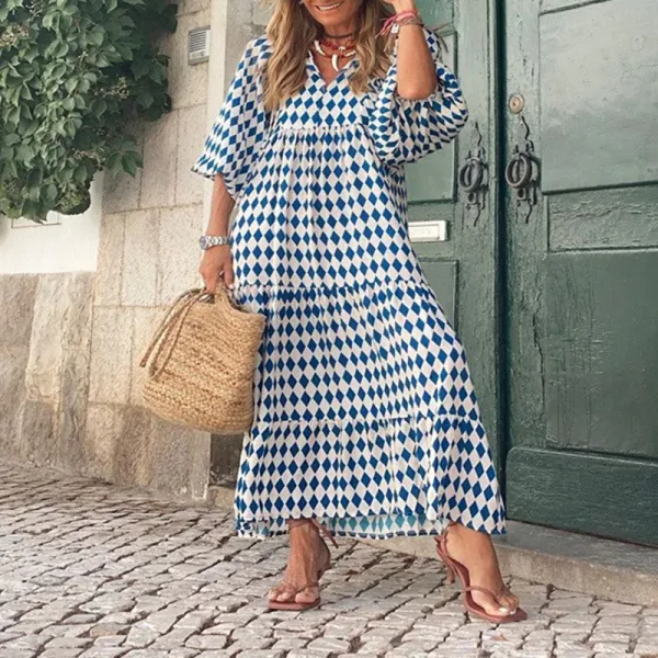 Design Tiered Maxi Dress with Geometric Leaf Print Multicolor - 14