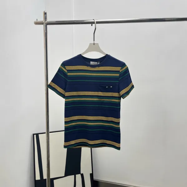 Design Striped Pocket T-Shirt Navy Green Yellow - 1