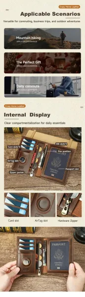 Design RFID-Protected Travel Wallet Black Leather Passport Holder Wallets - 6