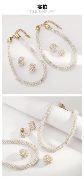Design Pearl Cluster Necklace and Earrings Set White Jewelry - 13