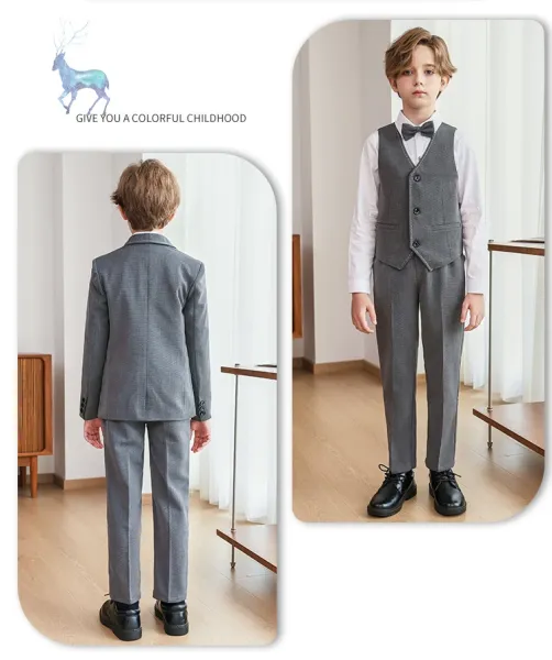Design Formal Six-Piece Suit Set Black Burgundy Kids - 19