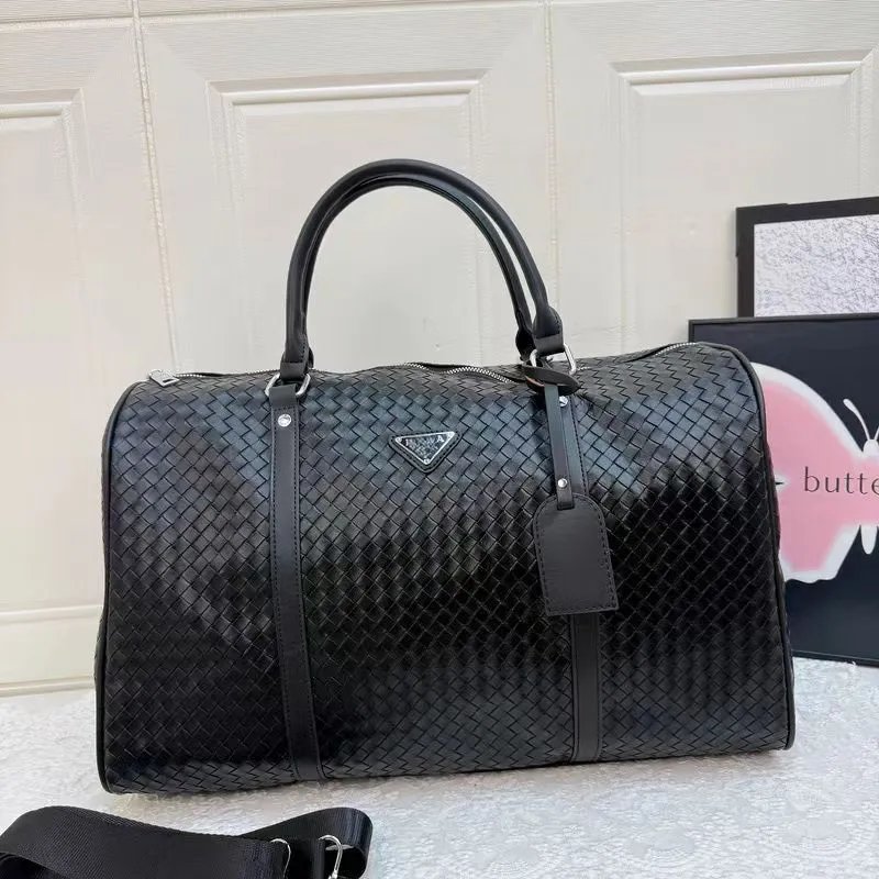 Prada Re-Edition 2005 Woven Leather Duffle Bag Black
