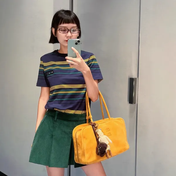 Design Striped Pocket T-Shirt Navy Green Yellow - 6
