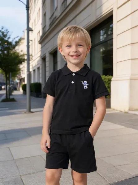 Design Red Polo Shirt with Boat Embroidery and Matching Shorts Set Sets - 23