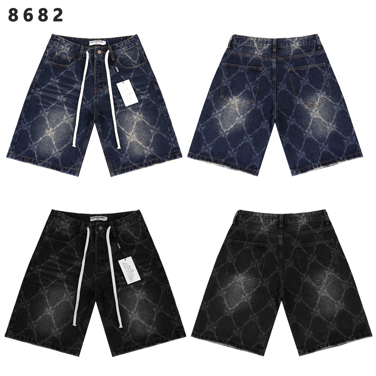 Denim Shorts Valley Embroidered Blue Black Casual