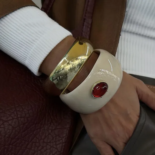 Design Studded Two-Tone Cuff Bracelet Gold Silver Jewelry - 24