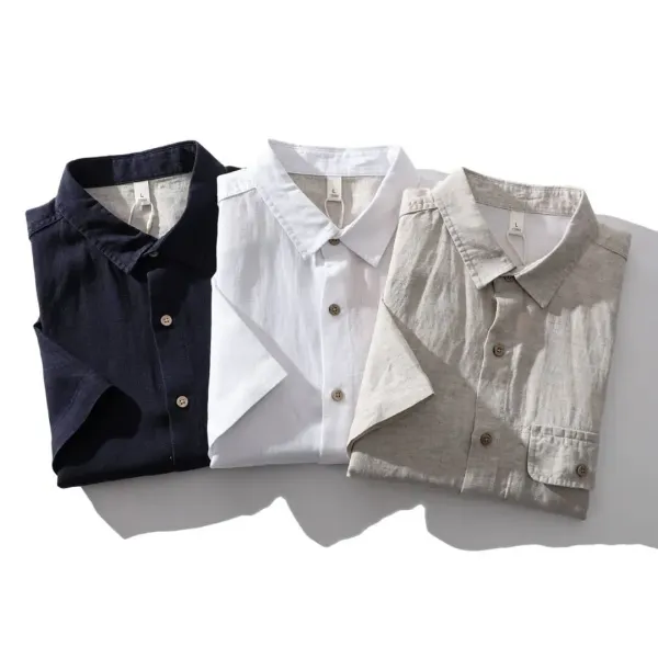 Design Short-Sleeve Button-Up Shirt White - 7