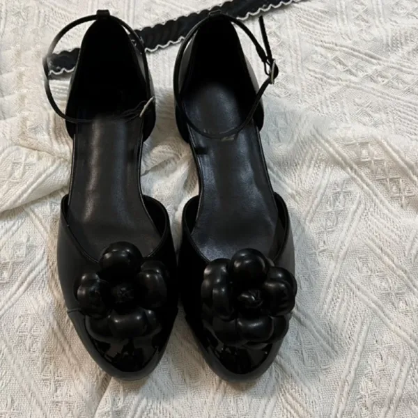 Chanel Camellia-Embellished Patent Leather Mary Janes Black Shoes Heels - 12