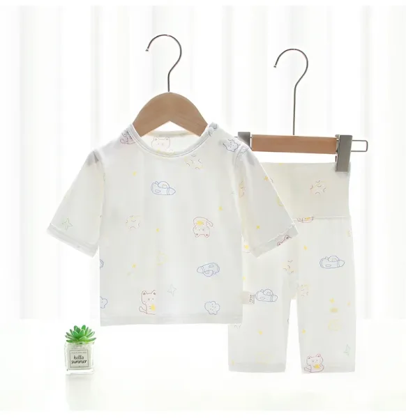 Design Baby Cartoon Print Short Sleeve T-Shirt and Shorts Set White Multicolor - 13