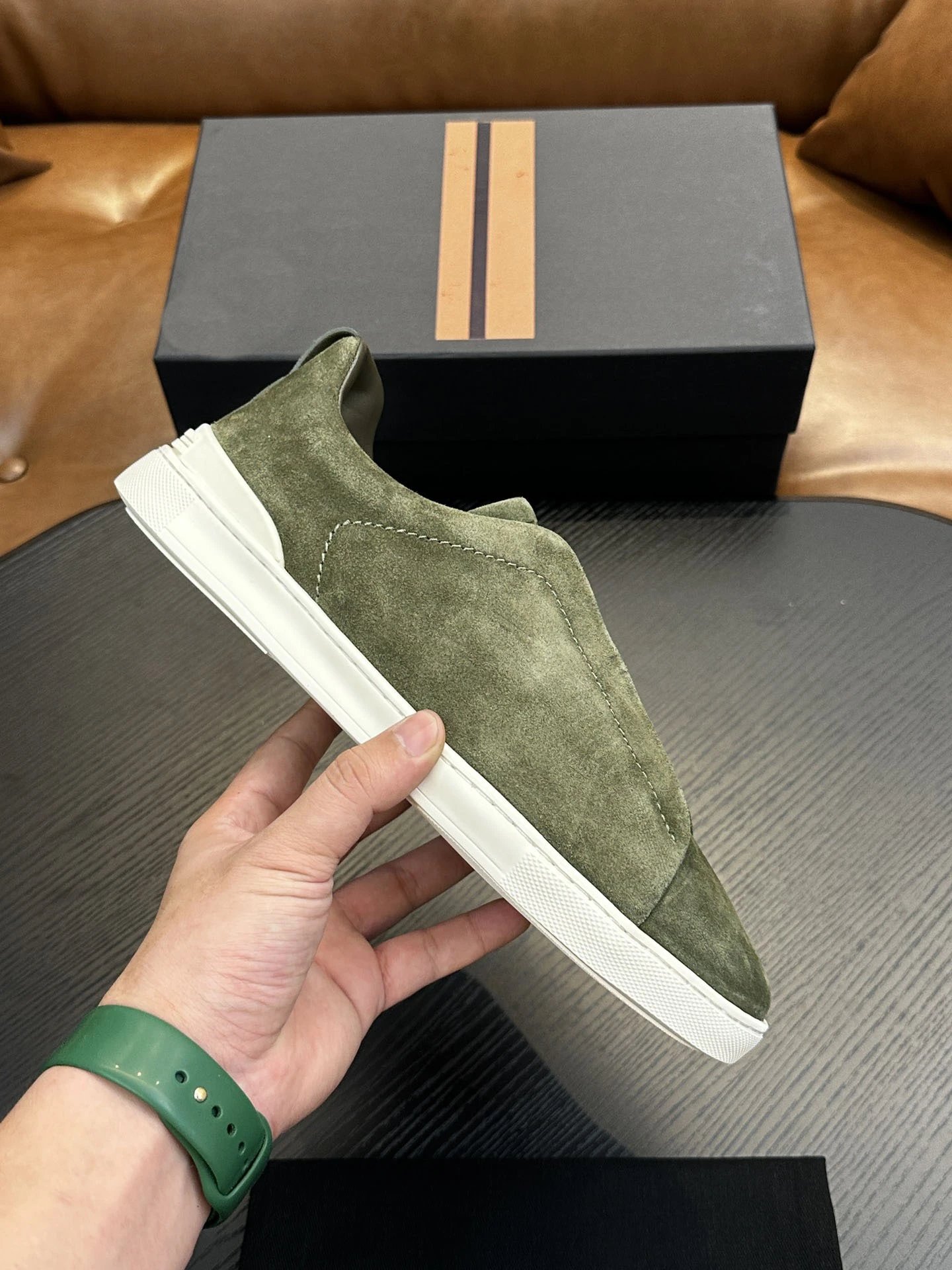 Thom Browne Suede Slip-On Loafers Beige White Casual Shoes - 9