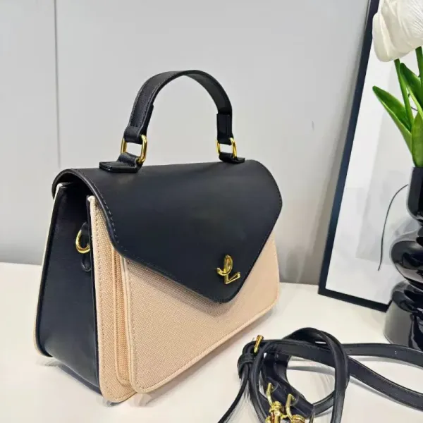 Design Two-Tone Envelope Flap Handbag Black Beige Handbags - 11