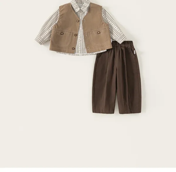 Design M.bang Denim Vest Set Navy Striped Shirt and Pants Sets - 7
