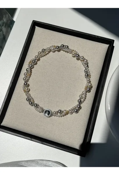 Design Multi-Strand Pearl Bracelet with Iridescent Center Stone Jewelry - 26