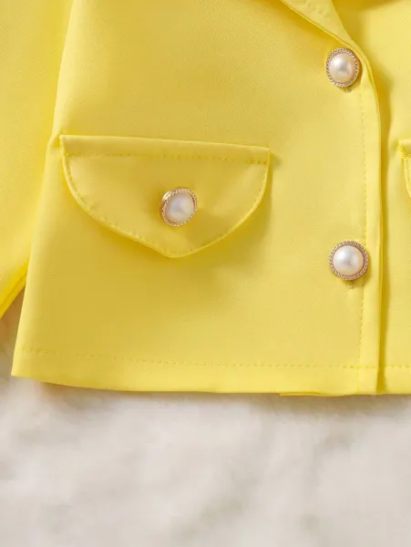 Design Yellow Floral Top & Blazer Set with Wide-Leg Pants - 8