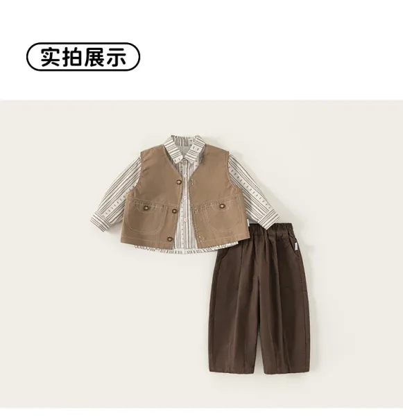 Design M.bang Denim Vest Set Navy Striped Shirt and Pants Sets - 20