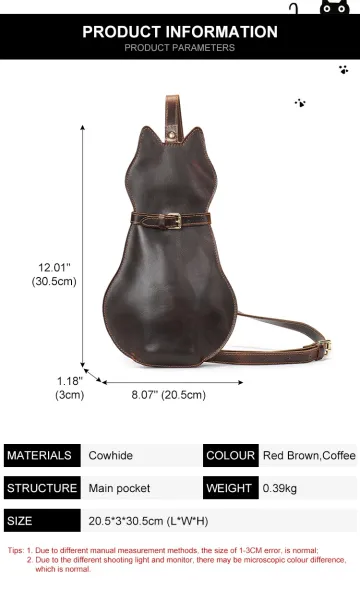 Design Cat-Shaped Leather Crossbody Bag Black - 4