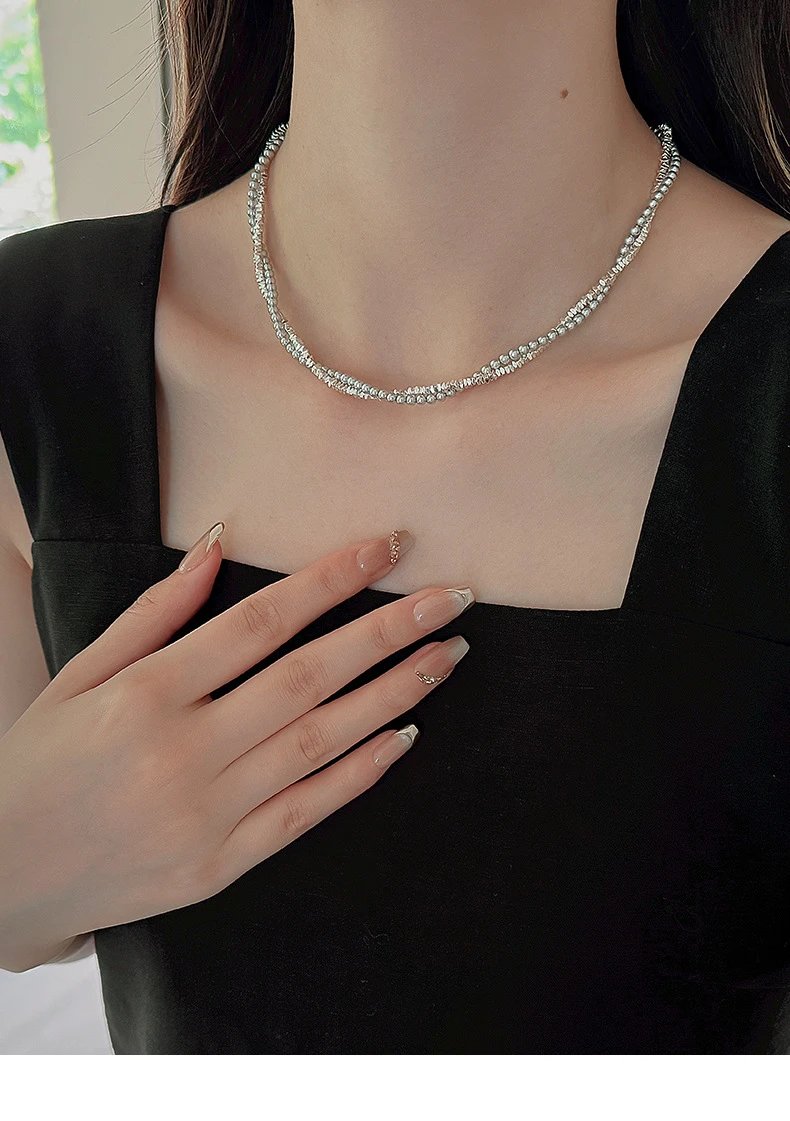 Design Pearl and Crystal Double-Strand Choker Necklace Jewelry - 23