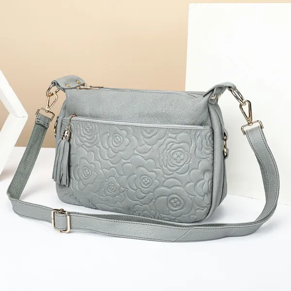 Design Floral Embossed Gray Crossbody Bag - 1