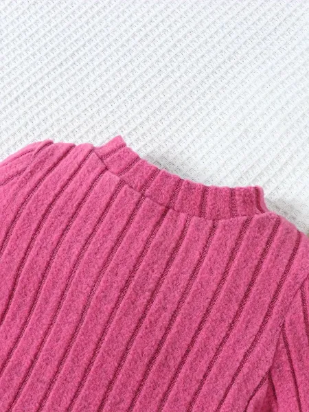 Design Ribbed Knit Crop Top and Flare Pants Set Pink - 4