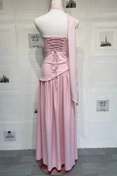 Design Olive Green Asymmetrical Halter Gown Dress.formal Dress - 5