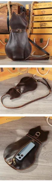 Design Cat-Shaped Leather Crossbody Bag Black - 6