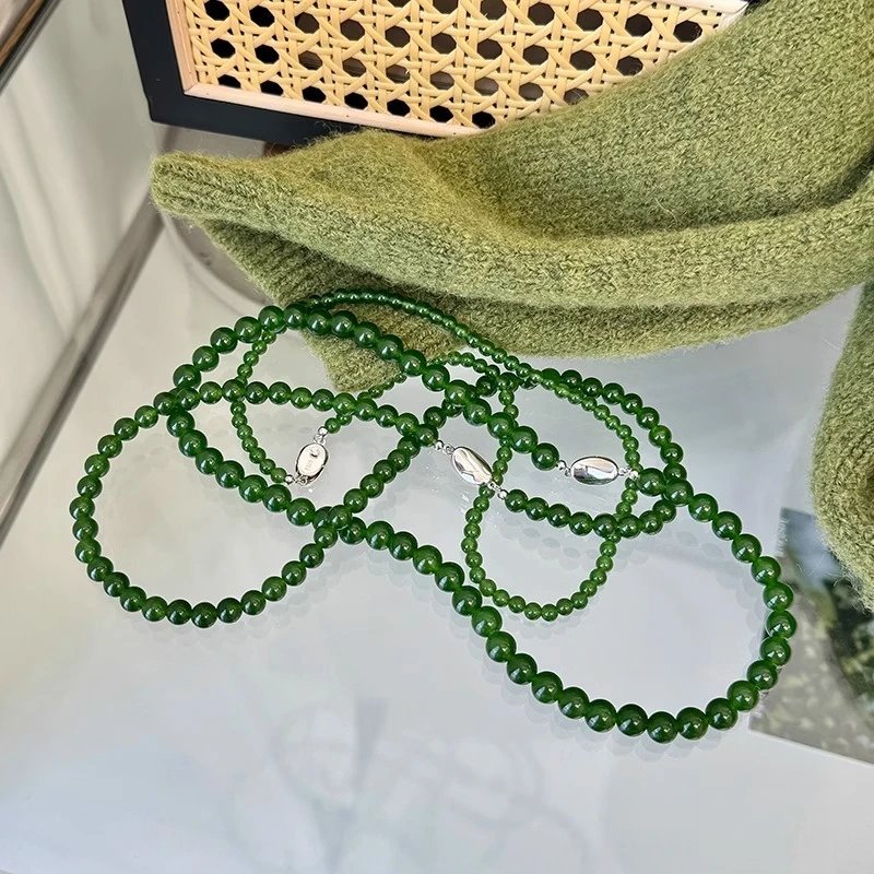 Green Jade Bead Choker Necklace Bohemian Style