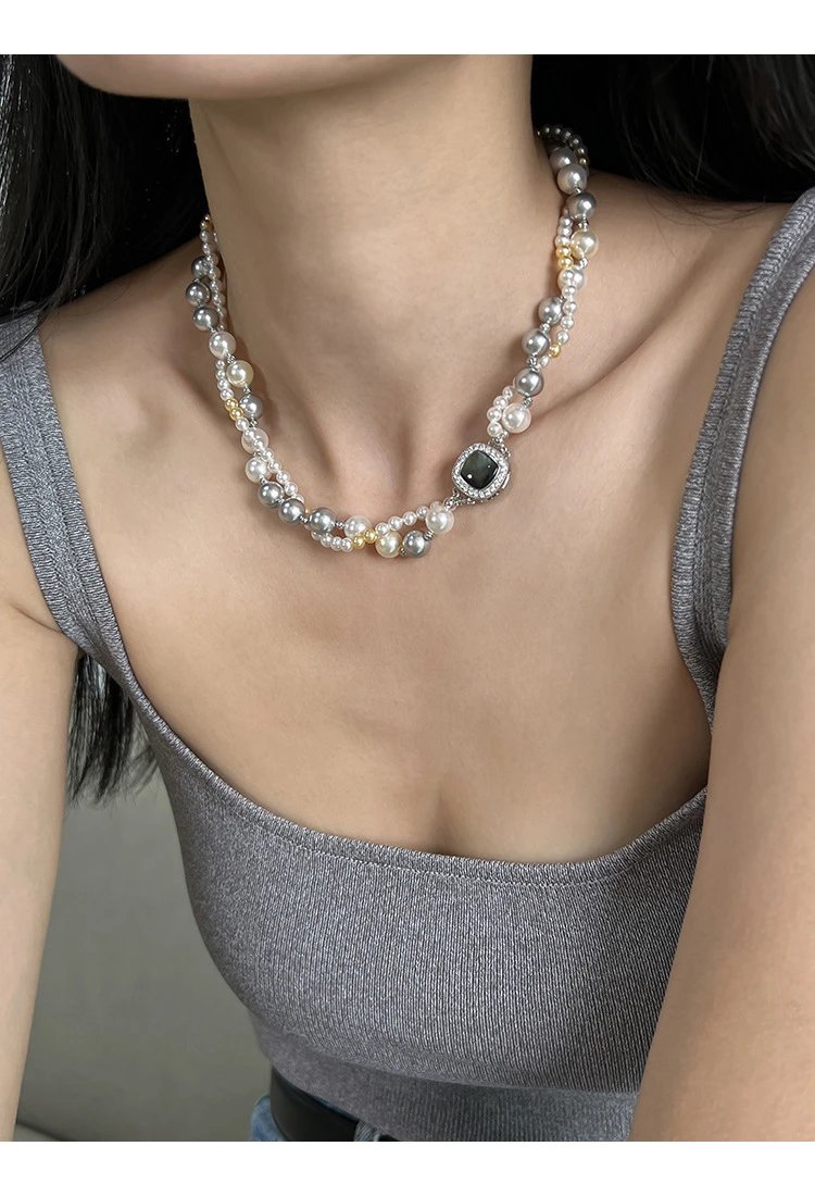 Design Multi-Strand Pearl Bracelet with Iridescent Center Stone Jewelry - 4