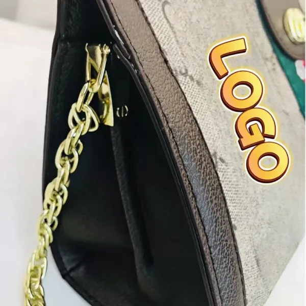 Design Logo Print Chain Crossbody Bag Gray Green Black - 10