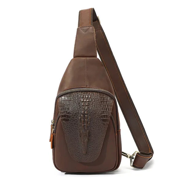 Design Crocodile-Embossed Leather Chest Bag Brown Crossbody Bags - 1