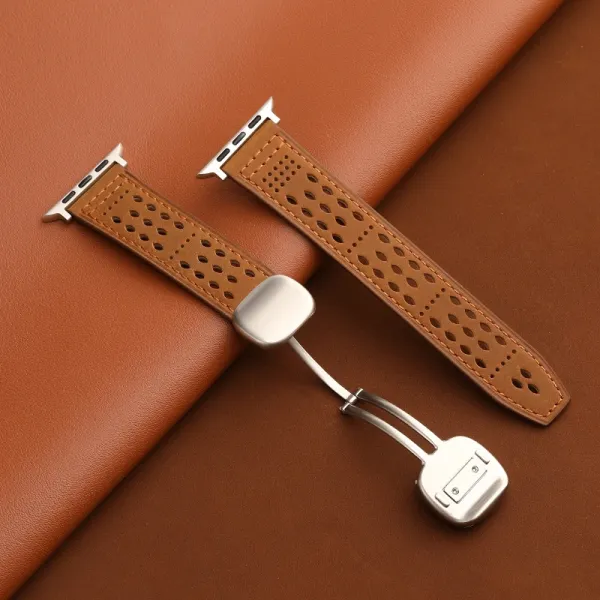 Apple Watch Leather Loop Band Tan Perforated Smartwatch Strap Smartwatches - 1
