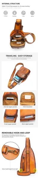 Design Crocodile-Embossed Leather Chest Bag Tan Crossbody Bag - 5