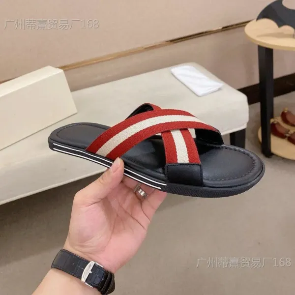 Design Bally Striped Thong Sandal Black / Red Slippers - 10