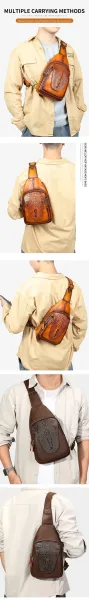 Design Crocodile-Embossed Leather Chest Bag Tan Crossbody Bag - 7