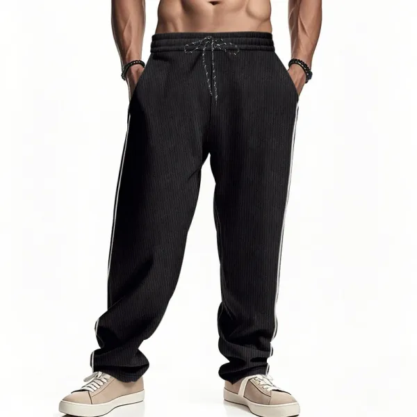 Design Corduroy Track Pants Black with White Stripes Sweatpants - 18