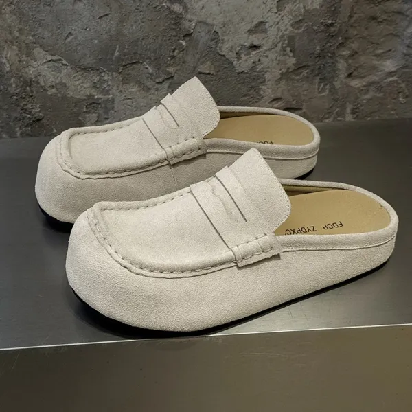 Design Loafer Mule Beige Suede Slip-On Shoes - 1