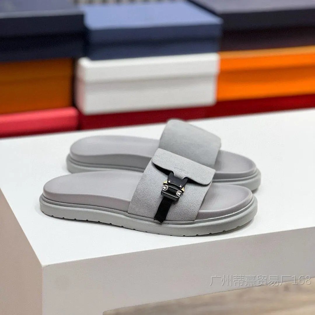 Off-White Industrial Slide Brown Suede Sandals - 8