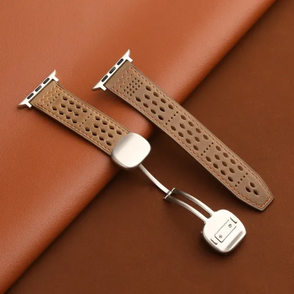 Apple Watch Perforated Leather Band Tan Smartwatch Strap Smartwatches - 1