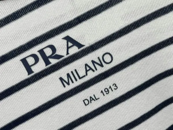 Prada Striped Logo Long-Sleeve Cropped Top White / Black T-Shirts - 12