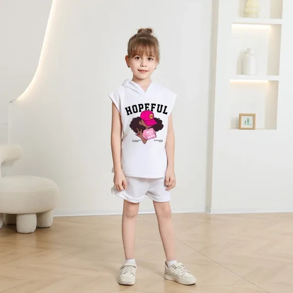 Design Hopeful Graphic Sleeveless Hoodie Set Black - 5