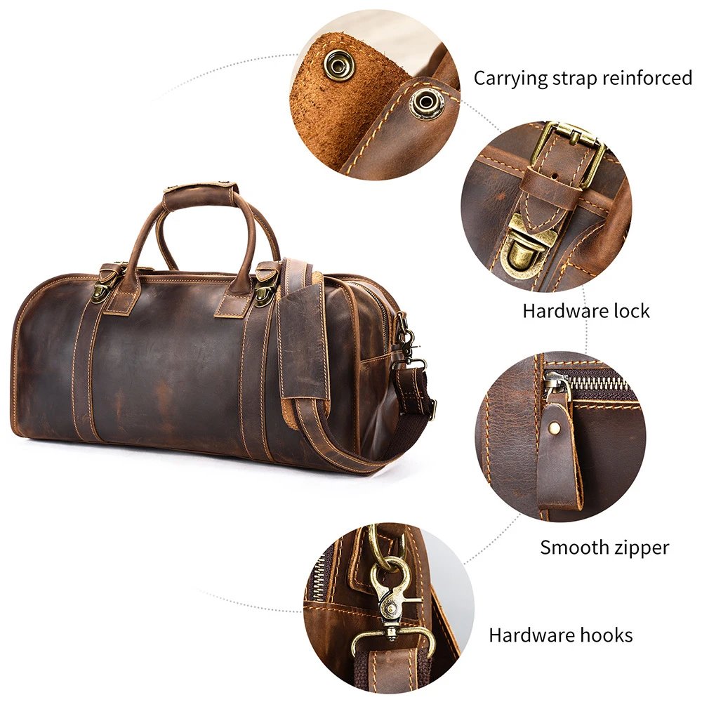 Vintage Leather Duffel Bag Brown Distressed Retro Travel Bag