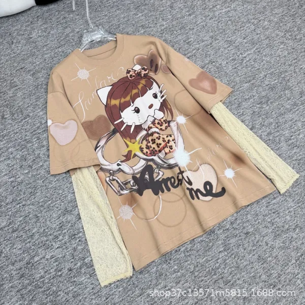 Hello Kitty Graphic Layered Sleeve T-Shirt Beige - 3