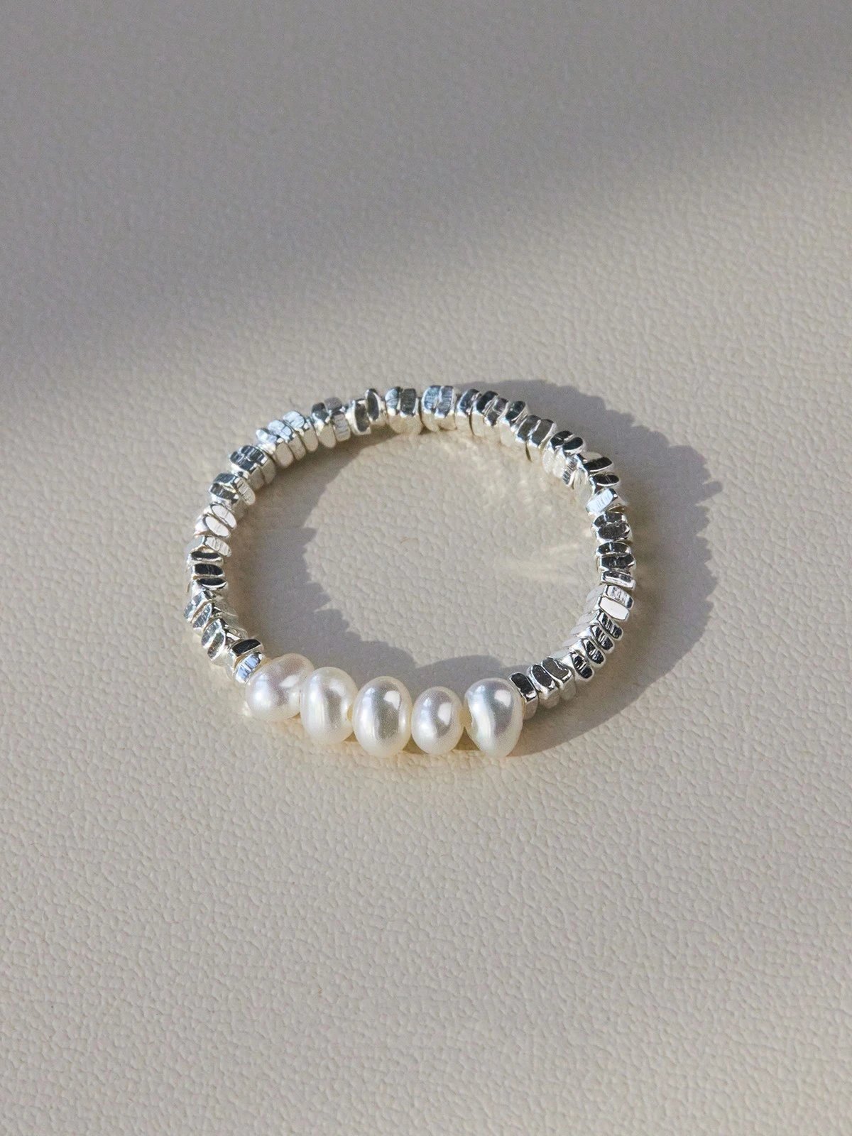 Design Pearl Bead Stack Ring Silver Jewelry - 9