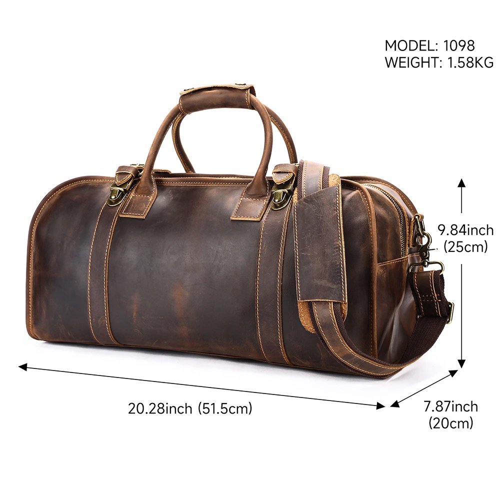 Vintage Leather Duffel Bag Brown Distressed Retro Travel Bag