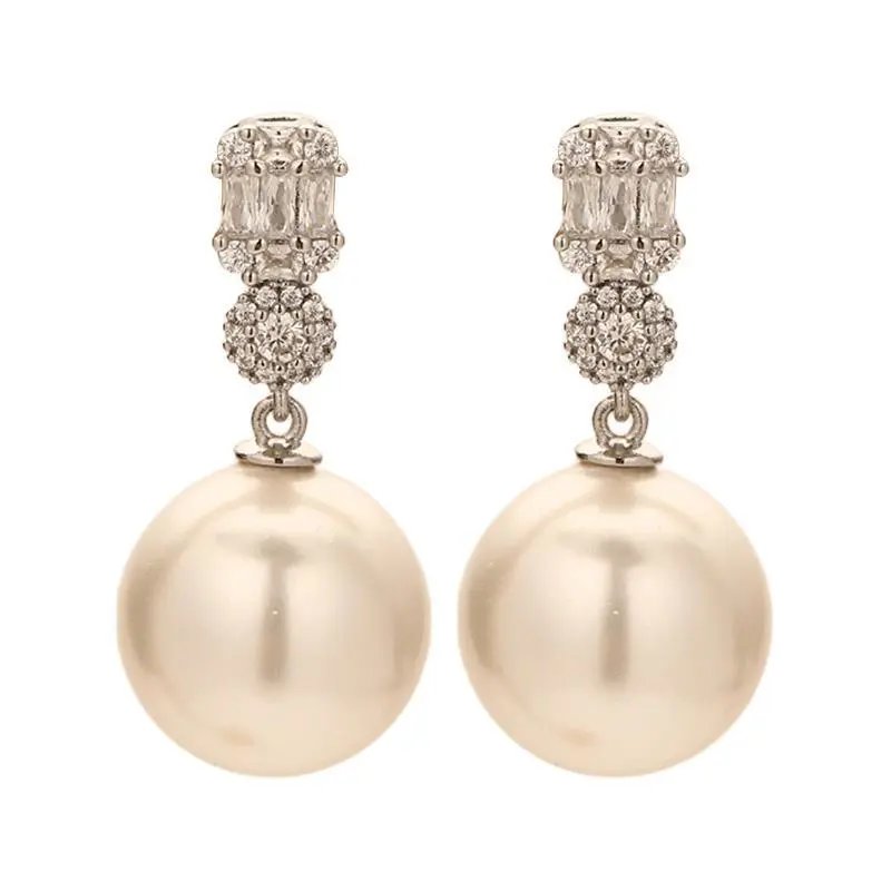 Pearl Drop Earrings White Crystal Stud Dangle Jewelry