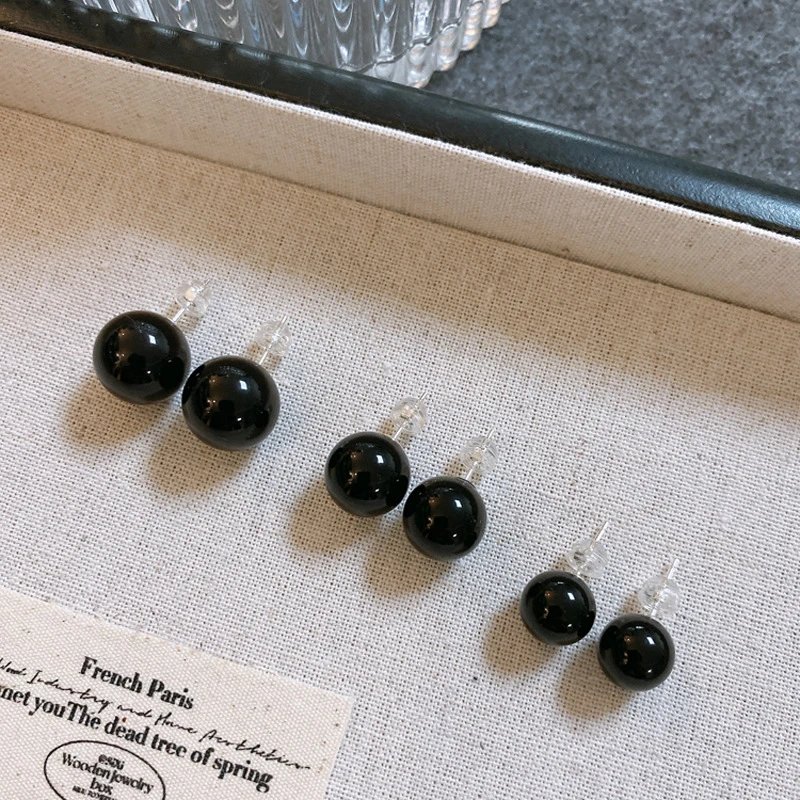 Black Onyx Ball Stud Earrings Minimalist Jewelry
