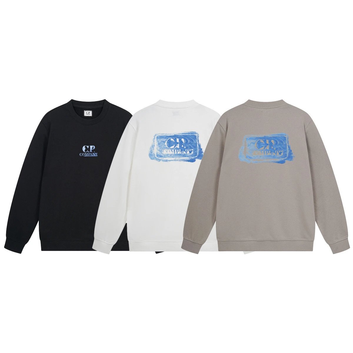 C.P. Company Black White Beige Logo Print Crewneck Sweatshirt
