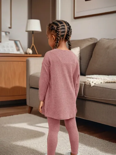 Design Alo Yoga Waffle Knit Lounge Set Dusty Rose Leggings and Cardigan Sets - 3