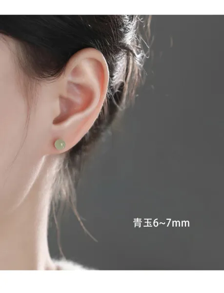 Design Jade Stud Earrings Light Green Jewelry - 10