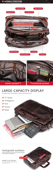 Design Convertible Leather Briefcase Backpack Brown - 7